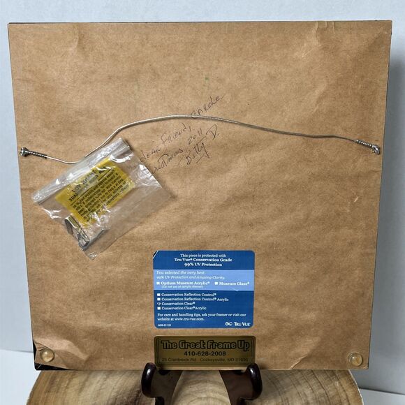 Vintage Christmas Cat In Gift Box W/ Cats On It Framed Cross Stitch 10”x10” - Picture 6 of 6